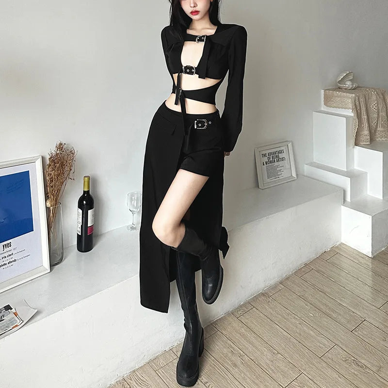 Gothic Skirts Goth Dark Techwear Patchwork Sexy Mini Women Grunge Irregular Hem High Waist Cargo Skirt Hip Hop Black Summer 2023