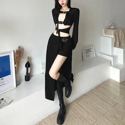 Gothic Skirts Goth Dark Techwear Patchwork Sexy Mini Women Grunge Irregular Hem High Waist Cargo Skirt Hip Hop Black Summer 2023