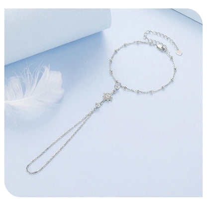 925 Sterling Silver Star Hand Chains Bracelet Zircons Ring Dainty Bracelet Set for Women Summer Adjustable Body Jewelry