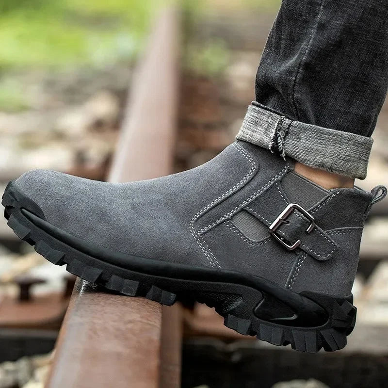 Cowhide and Suede Work Shoes  Outdoor Anti Smashing Safety Desert Boots Chelsea Men's Fashionable Steel Toe Cover Safety Boots