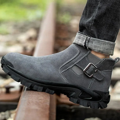 Cowhide and Suede Work Shoes  Outdoor Anti Smashing Safety Desert Boots Chelsea Men's Fashionable Steel Toe Cover Safety Boots