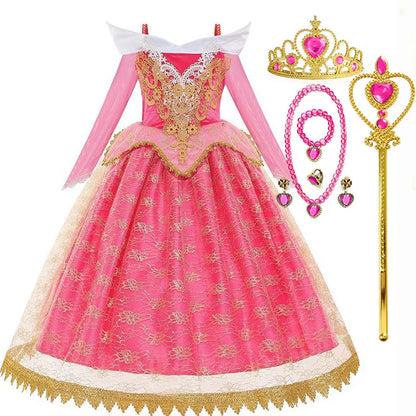 Girls Sleeping Beauty Aurora Cosplay Princess Dress Kids Rapunzel Frozen Elsa Cinderella Costume Party Clothing 2-12Years