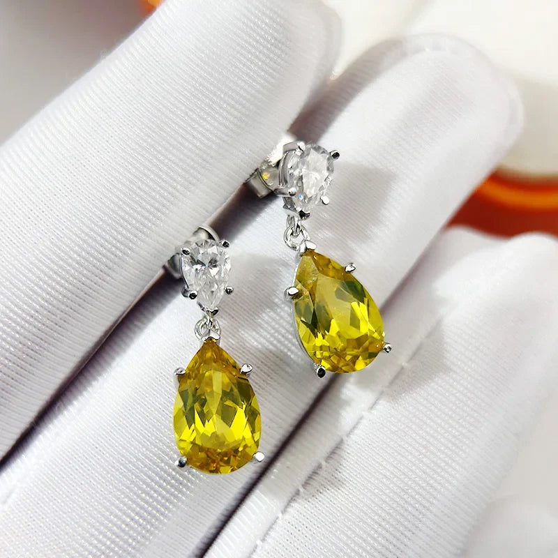 Pear Cut Mossanite Gemstone Drop Earrings 7*11MM for Women Lab Grown Emerald Pink Padparadscha Wedding Party Stud Earring