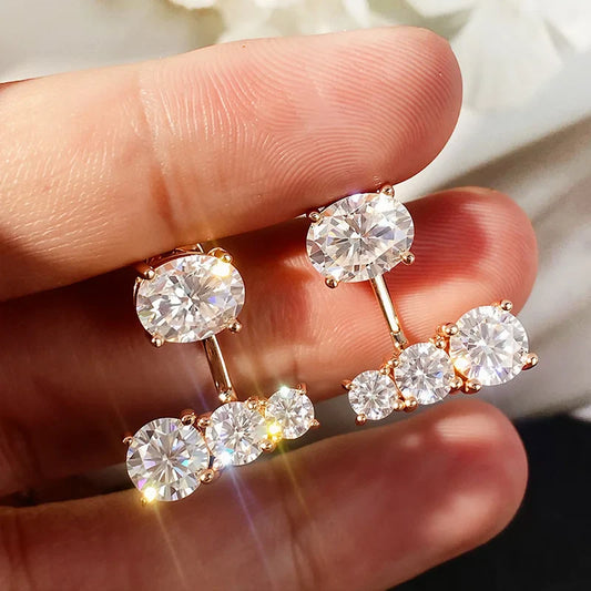 Gradient Full Moissanite Drop Earrings for Women Oval Cut Sparkling Lab Diamond Fine Jewelry Pure 925 Sterling Silver
