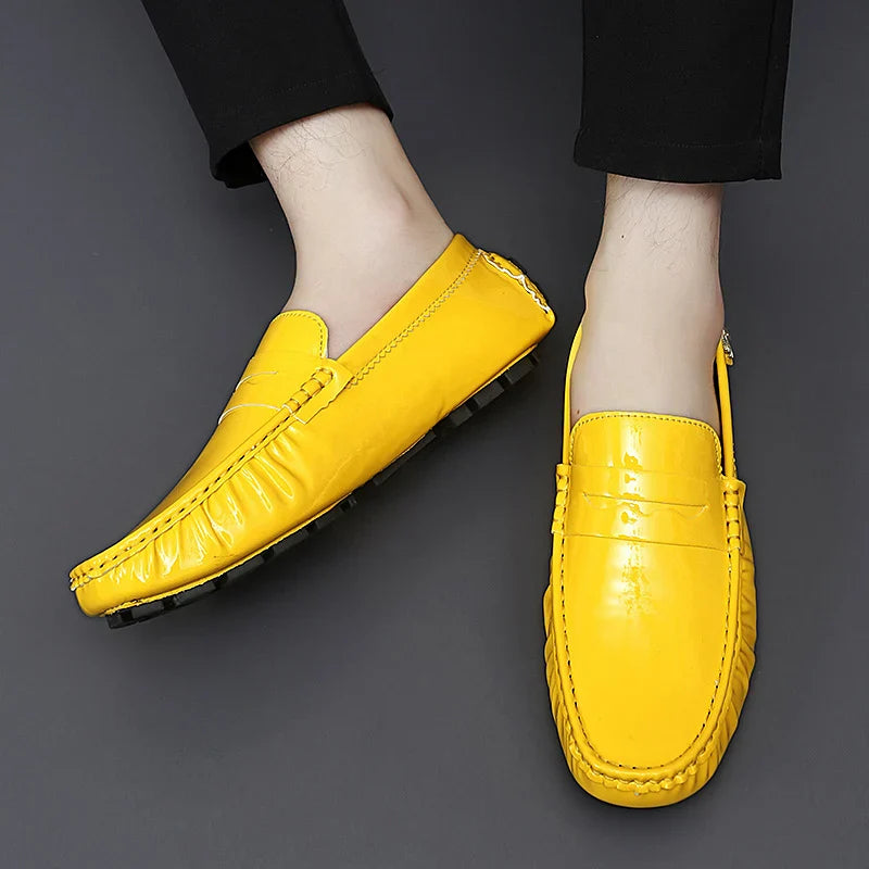 Patent Leather Beanie Shoes Men's New Spring and Summer Large Size Patent Leather Casual British Leather Shoes Women's Slip-On Lazy Casual Shoes Handmade Shoes