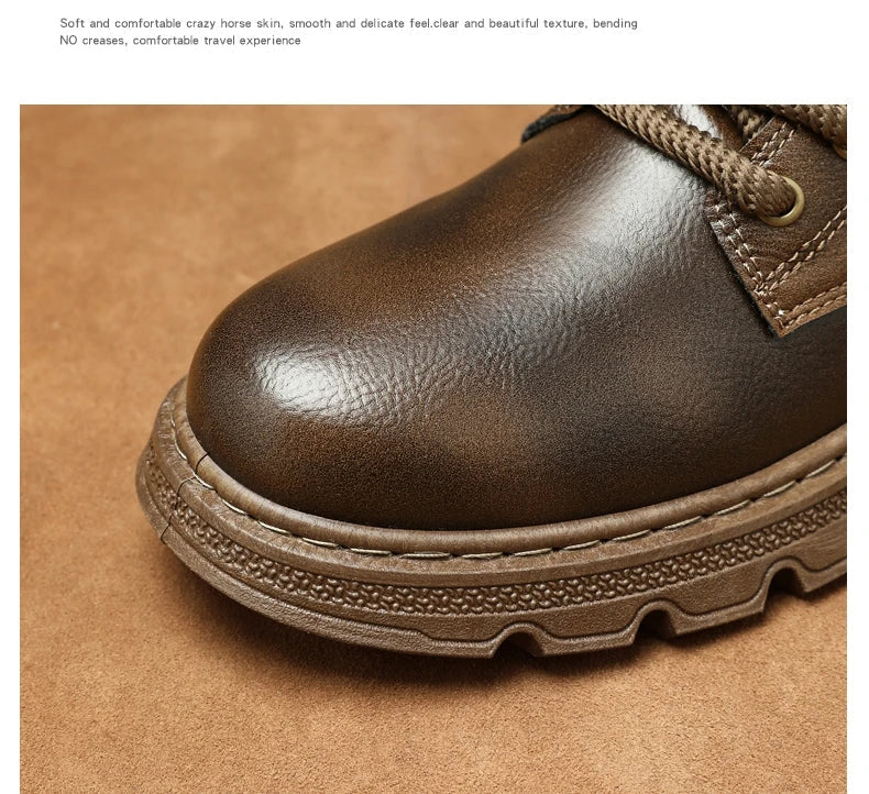 New MEN'S BOOTS with Retro Style Leather Boots, Thick Soles, Wear-resistant MEN'S High Top Casual Shoes, Side Zippers
