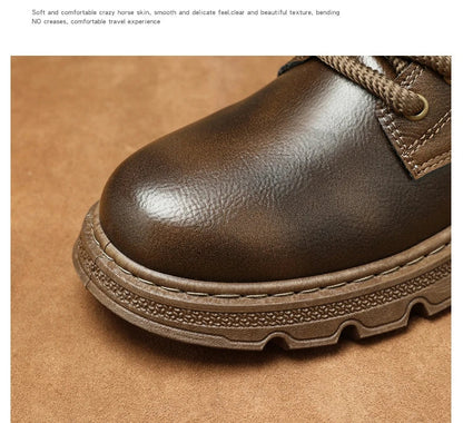 New MEN'S BOOTS with Retro Style Leather Boots, Thick Soles, Wear-resistant MEN'S High Top Casual Shoes, Side Zippers