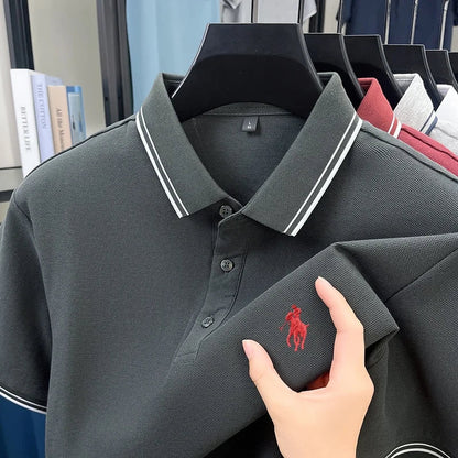 100% pure cotton men's short sleeved summer new golf casual polo shirt high-end brand designer pony embroidery design Tshirt top