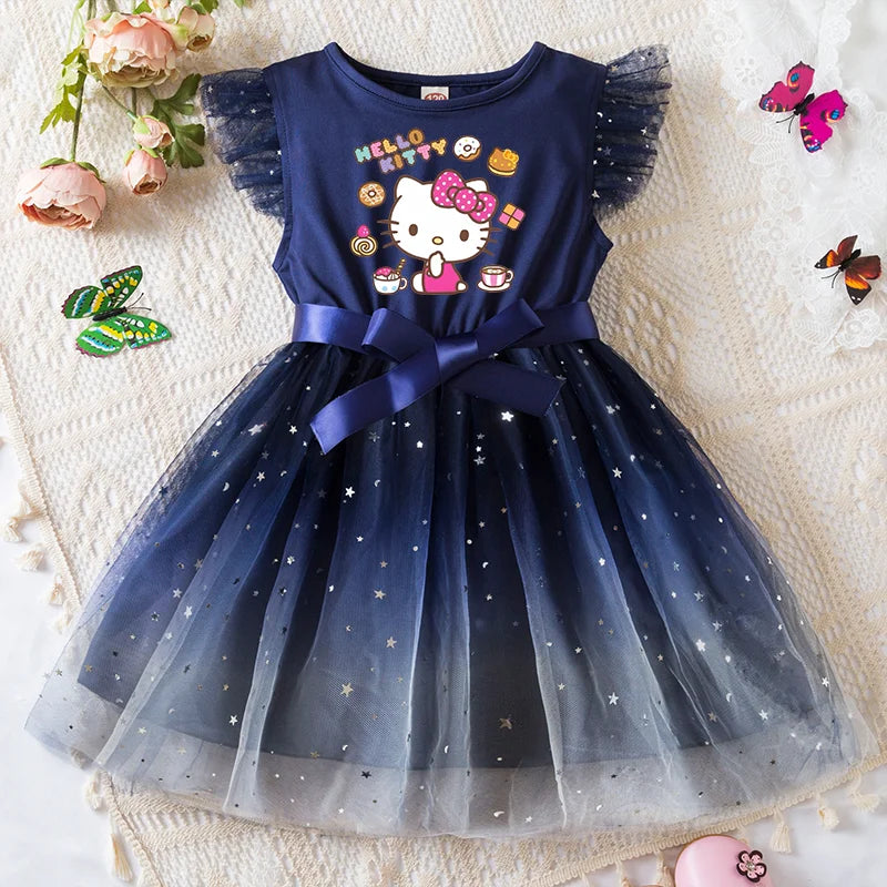 Girls Sequin Tutu Dress with Bow Flutter Sleeves Summer Princess Party Outfit for Toddler Kids 2-6 Years