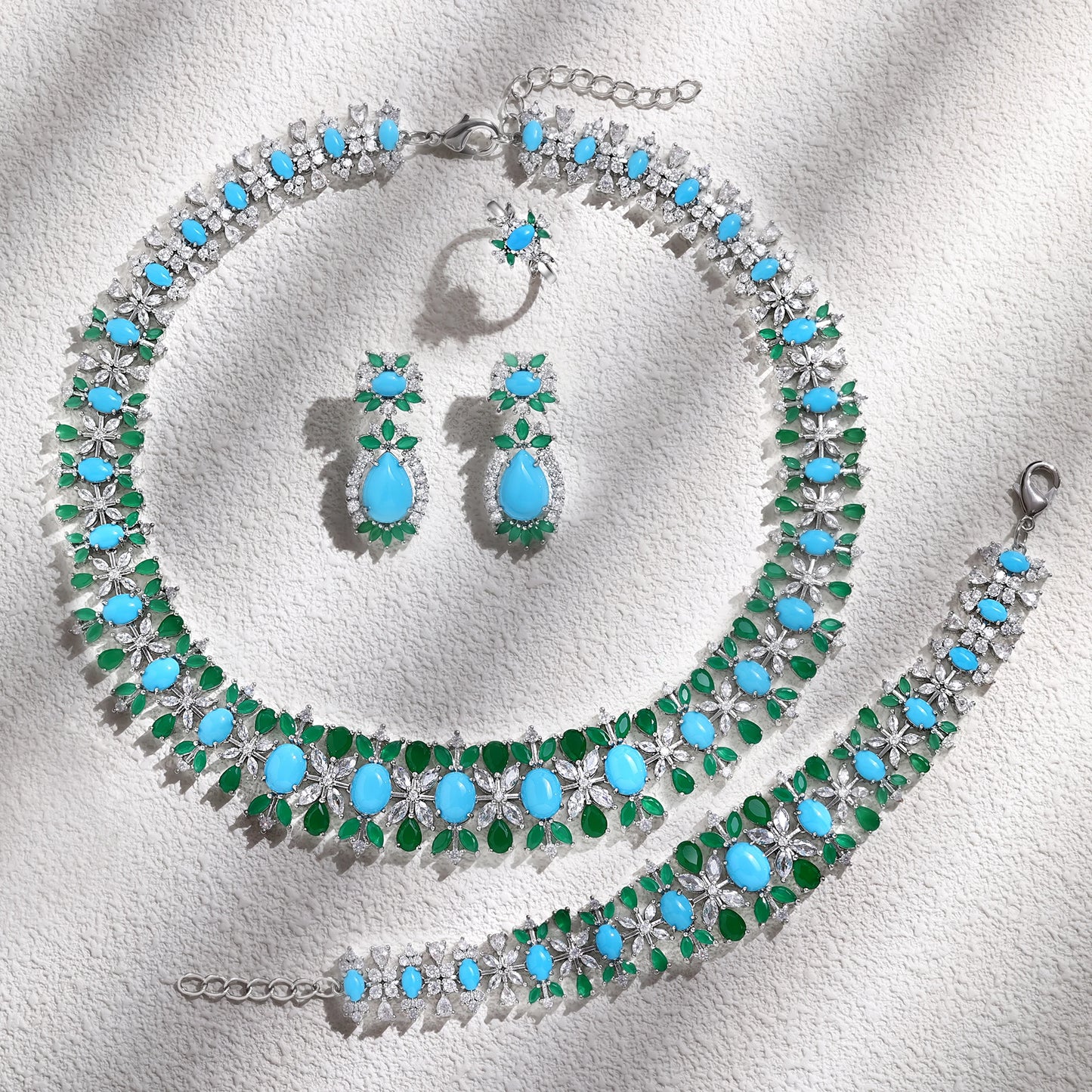 2023 New Fashion 4-Piece Turquoise Dubai Women's Wedding Jewelry Set Nigeria Africa Necklace Earring Set