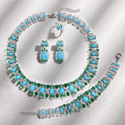 2023 New Fashion 4-Piece Turquoise Dubai Women's Wedding Jewelry Set Nigeria Africa Necklace Earring Set
