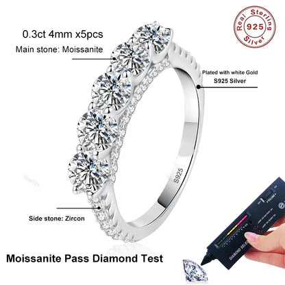 4mm Moissanite Ring 925 Sterling Sliver Solid with White Gold Plated Eternity Band Wedding Engagement Rings For Women