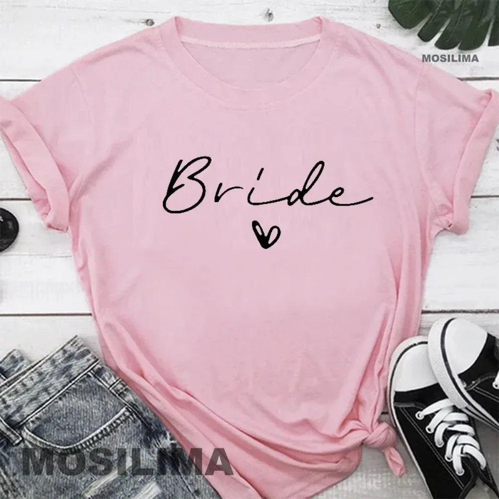 Women Cotton T Shirt Team Bride Bachelorette Party Shower Hen Party Bridesmaid Print T-Shirt 2024 Girls Wedding Female Tops