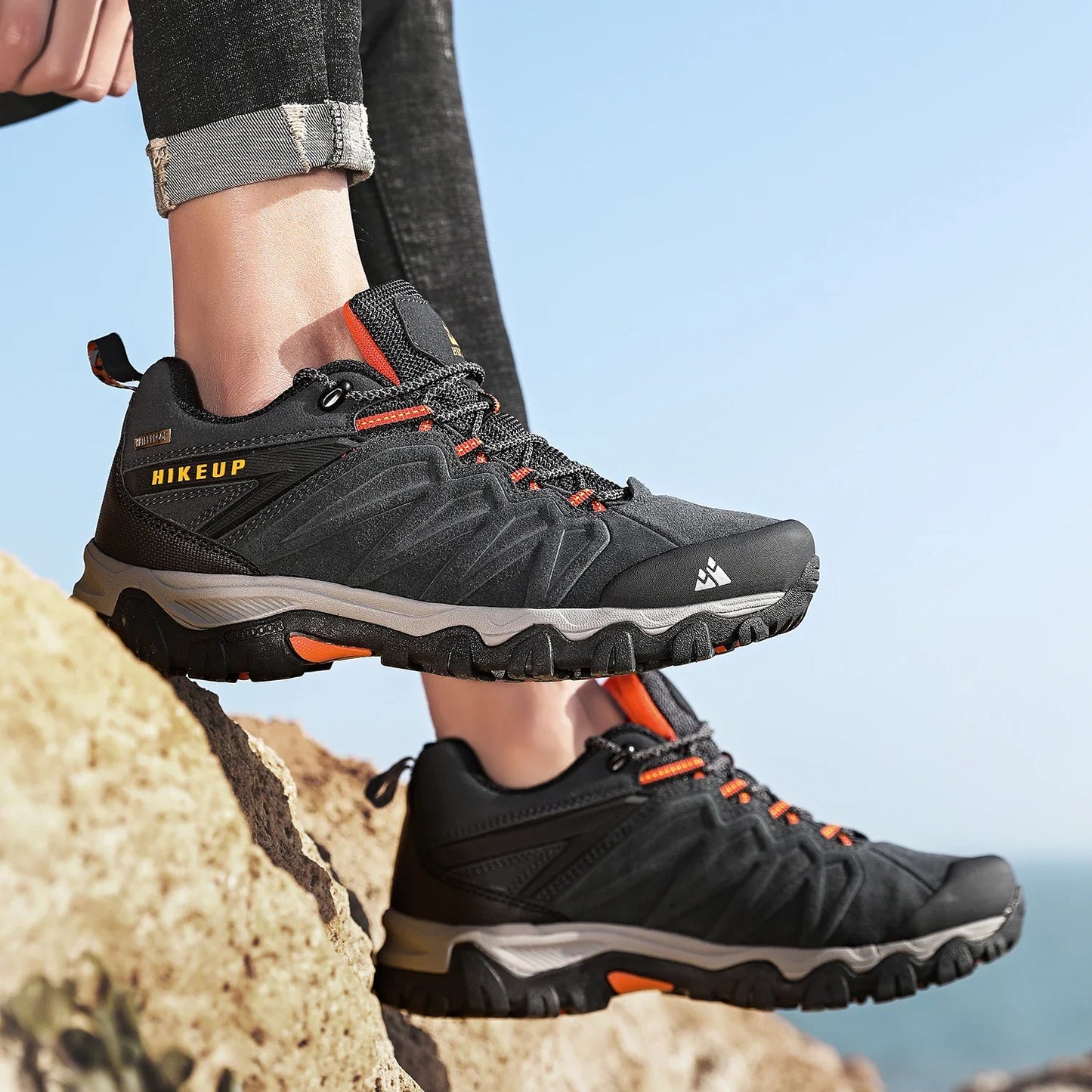 High Quality Leather Hiking Shoes Durable Outdoor Sport Men Trekking Leather Shoes Lace-Up Climbing Hunting Sneakers