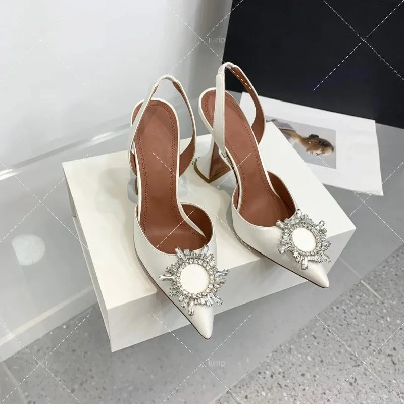 Women's Sandals 2026 New Sun Button Water Diamond Pointed High Heels Fashionable Banquet Wine Glass and Baotou Sandals