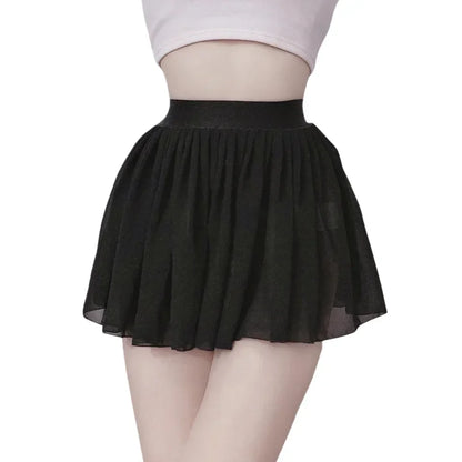 A-Line Pleated Mini Skirt Sheer Sexy Elastic High Waist Black White Solid Lace thin Short Skirts for Woman Spring Summer