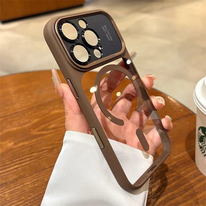 Luxury Magnetic Metal Lens Bumper Protection Case For iPhone 17 16 15 14 13 Pro Max Plus For Magsafe Acrylic Translucency Cover