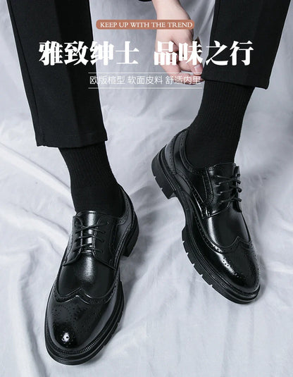 Brown Handmade Leather Men 2026 Oxford Shoes Black Leather Man Formal Classic Brogue Business Shoes Chaussure Homme