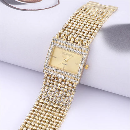W25 Women's Square Quartz Watch Fashion Brand Light Luxury Stainless Steel Bracelet Girls' Diamond Inlaid Wristwatches