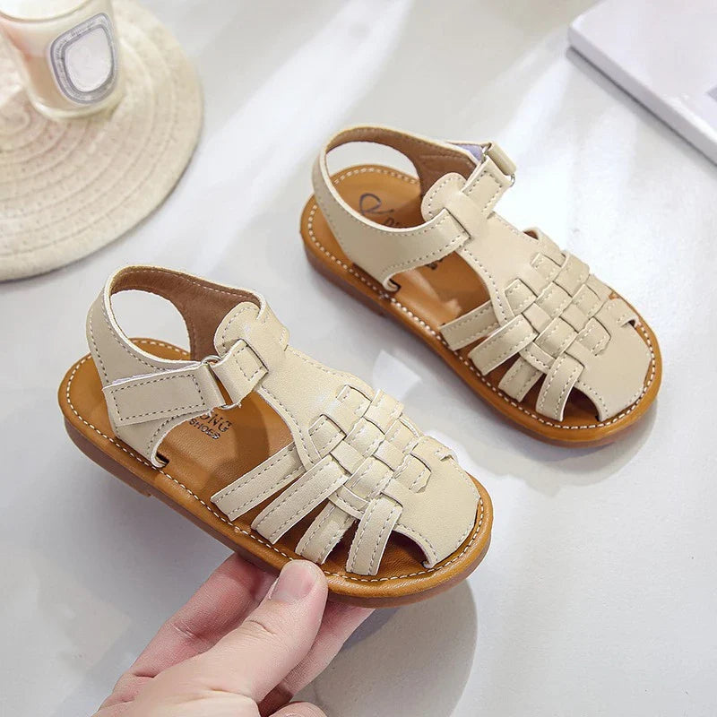 Toddler Sandals for Boys Cut outs Leather Shoes 2026 Summer Brand New Gladiator Sandals Weave Baby Boy Beach Shoes Flats H05096