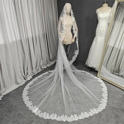 Customized Eyelash Lace Mantilla Veil, 3m*3m Long Bridal Veil with Chantilly Eyelash Lace, Ivory Wedding Veil with Hidden Comb