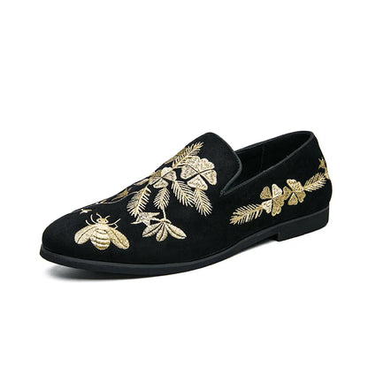 New Loafers for Men Flock Embroider Black Casual Shoes Slip-On Breathable Handmade Free Shipping Mens Dress Shoes Size 38-48