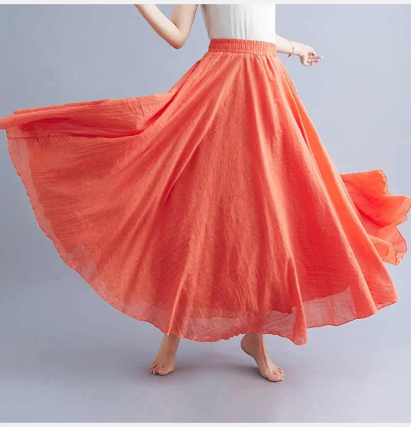 Fashion Cotton Linen Clothes Women Skirts Maxi Y2k Elegant Beach Saia Ropa Mujer Casual Vestido Boho Long Skirt Faldas Harajuku