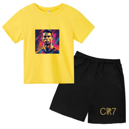Summer Kids Ball Wear Creative Pattern Football Set T-shirt + Shorts Boys Girls 3-13 Years Old Sports Quick Drying T-shirt Set
