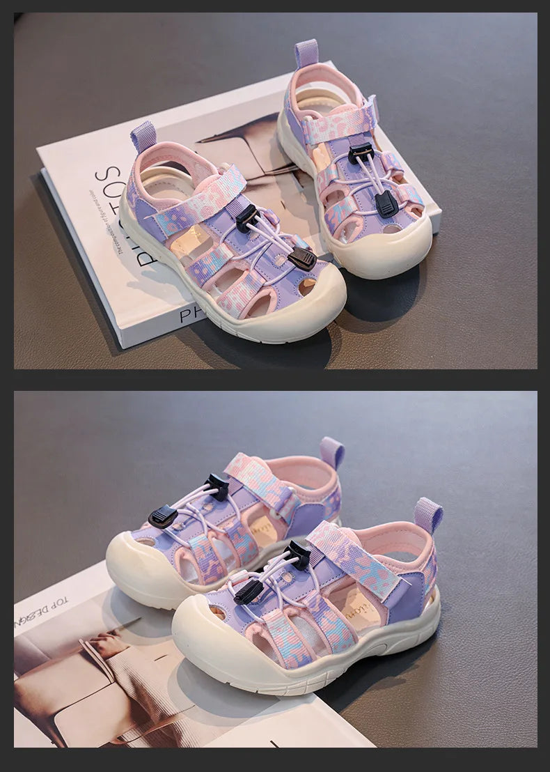 2026 New Kids Sport Sandals Children's Design Hollow-out Multicolor Sandals Soft Flat Strappy Sandals Girls Cute Beach Shoes