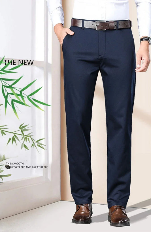 Fiber Men's Casual Pants Anti-wrinkle Comfortable Baggy Straight Business Formal Trousers Male Brand Clothing