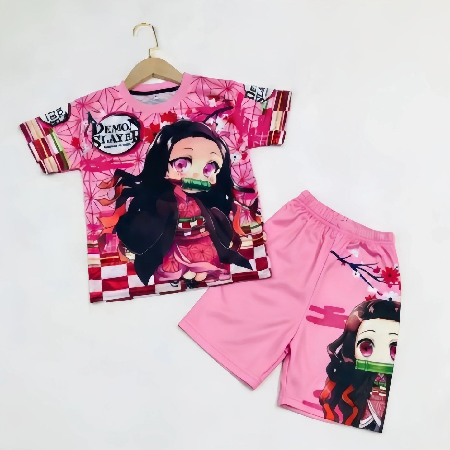 Demon Slayer Kids T-shirt Shorts Set  Anime Kimetsu Tanjiro Rengoku Zenitsu Print BoysGirls Casual Summer Outfit 2Pcs Sportswear