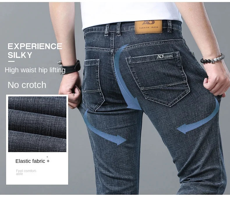 2026 Brand New Men  Straight Blue Gray Jeans Business Fashion Classic Style Cotton Stretch Denim Pants Male Brand Trousers