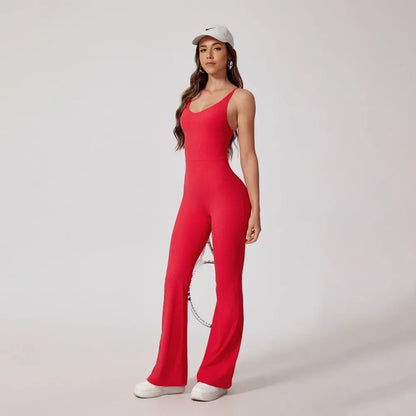 Seamless Yoga Jumpsuit Sets Beautiful Back Tight Hip Lift Trousers Micro Flared Trousers Outdoors Sports Fitness tracksuit Woman