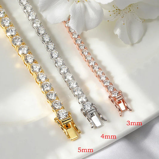 18k Gold Plated Moissanite Tennis Bracelet for Women 3/4/5mm Classic 925 Sterling Silver Certified Bracelet for Men Chain