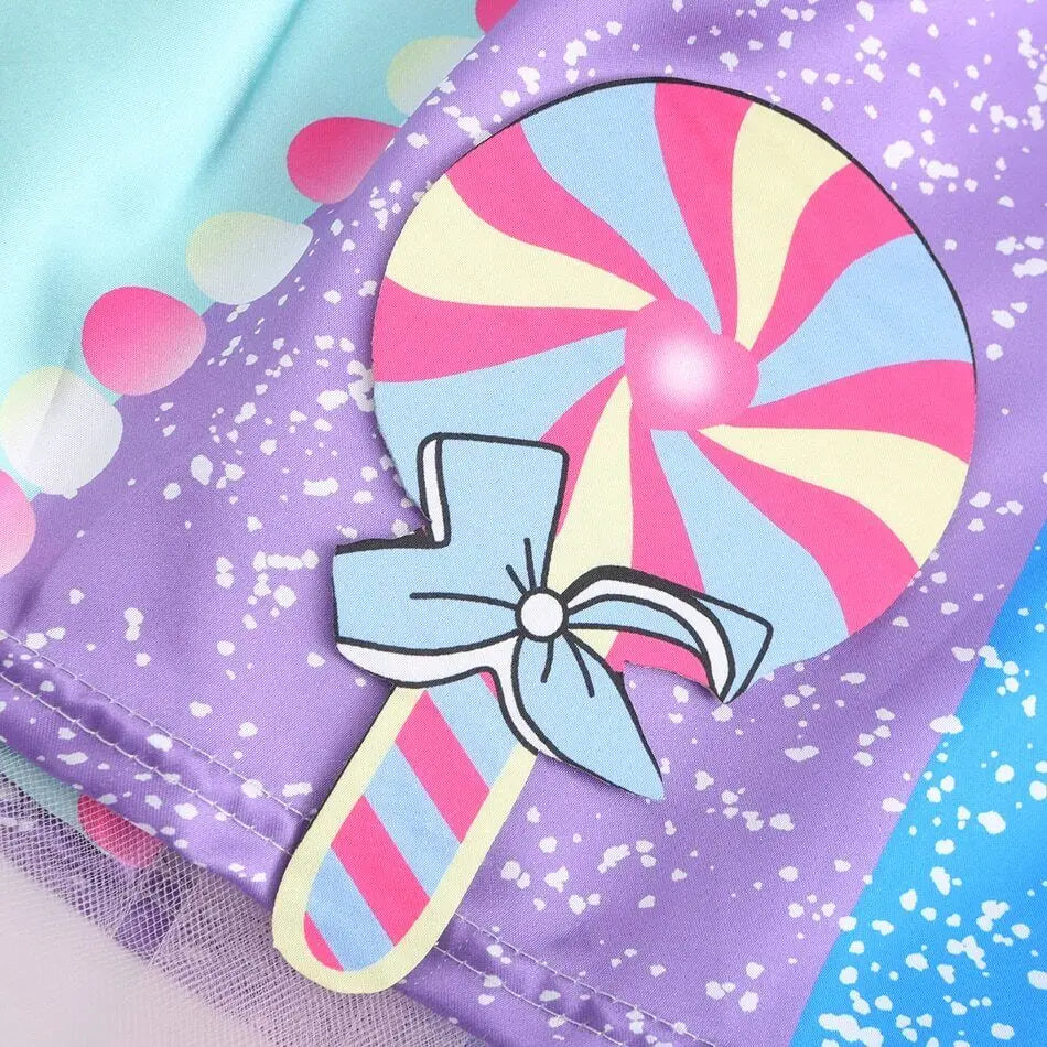Girls Candy Fairy Lollipop Cosplay Costume Toddler Carnival Purim Rainbow Vestidos Girls Birthday Party Long Short Sleeves Dress
