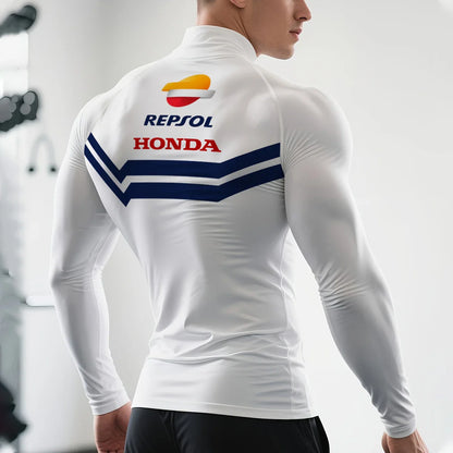 Repsol Hrc Racing Half High Neck Long Sleeve T Shirt For Men Breathable Sports And Fitness T Shirt Daily Casual Wear