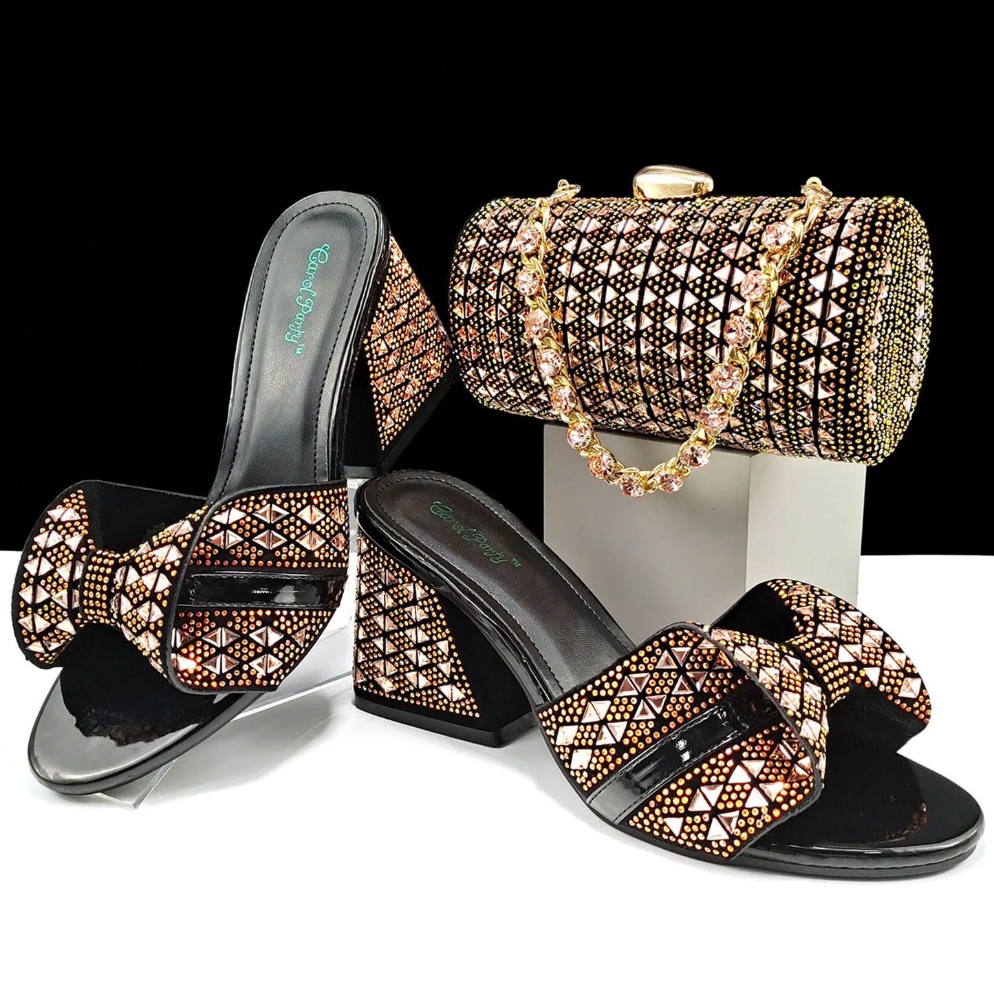 Italian Style Women Banquet Shoes And Bag With Rhinestone Decoration Three-Dimensional Small Bag Match Women High Heel