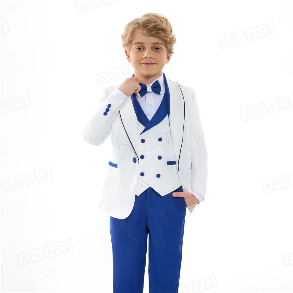 Royal Blue 4 Pieves Smart Boy's Suit Set, Kids Formal Tuxedo Jacket Vest Pants Bow-tie 24 Hours Ship Wedding Ring Bear Piano