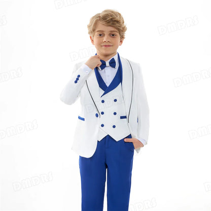Royal Blue 4 Pieves Smart Boy's Suit Set, Kids Formal Tuxedo Jacket Vest Pants Bow-tie 24 Hours Ship Wedding Ring Bear Piano