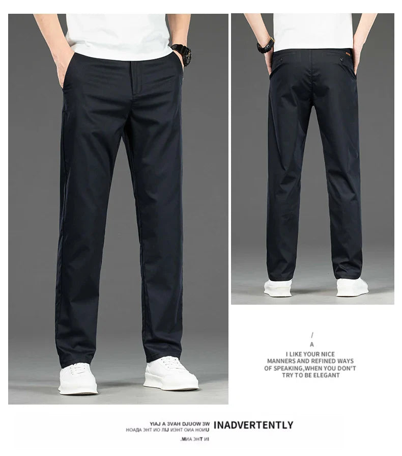 Spring Summer New Men's Casual Pants Thin Mulberry Silk Soft Business Casual Trousers Slim Straight Elastic Suit Pants Male