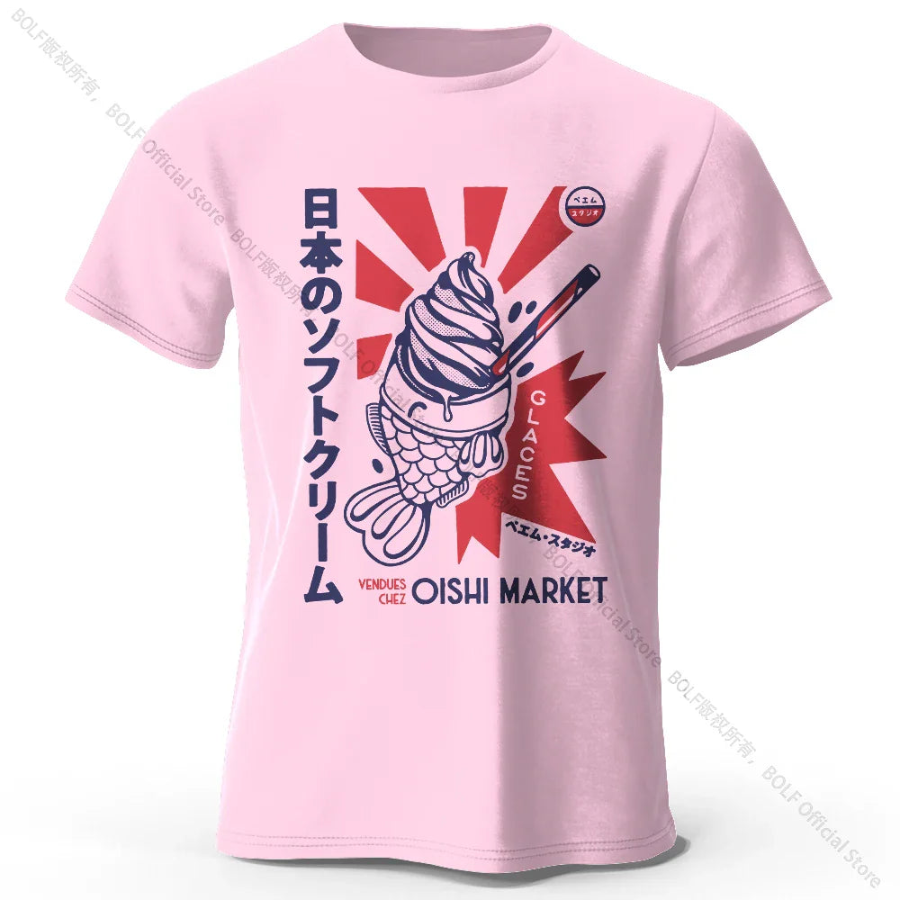 Japanese Foodie Print 100% Cotton T-Shirt, Soft & Breathable Round Neck Short Sleeve Tee, Unisex Cute & Cultural Style
