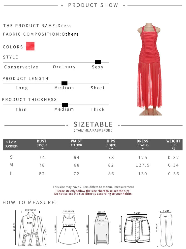 See Through Hem Dress Women Ruched Halter Summer Trend Sleeveless Backless Patchwork Midnight Clubwear Party Maxi Bodycon