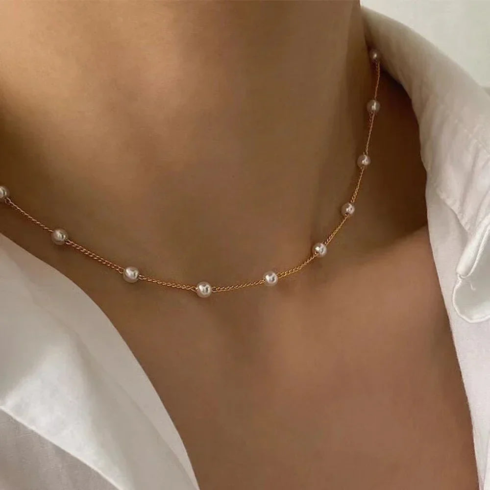 Fashion Kpop Pearl Choker Necklace Cute Double Layer Chain Pendant For Women Jewelry Girl Gift
