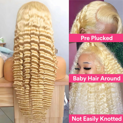 Lace Front Human Hair Wigs30 38 Inches Deep Wave Wigs 613 Honey Blonde Color 13x4 13x6 Lace Frontal Curly Wave Wigs For Woman