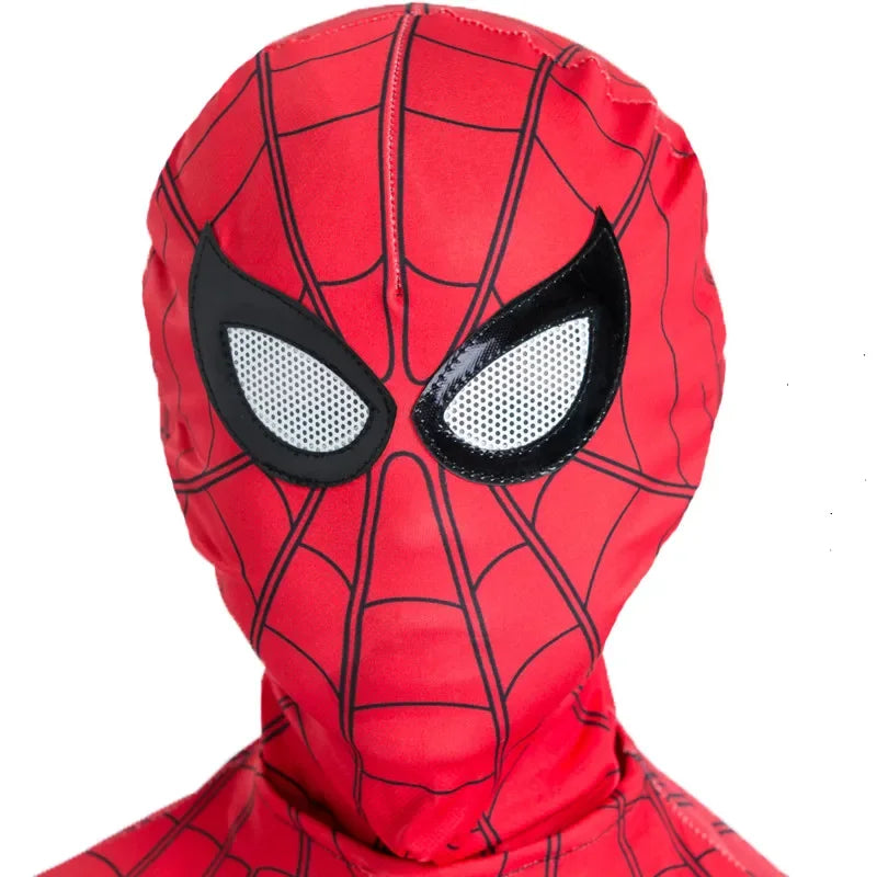 Kids Superhero Onesie Movie Character Role Play Mask Costume Halloween Spider Pattern Costume Kids Holiday Gift