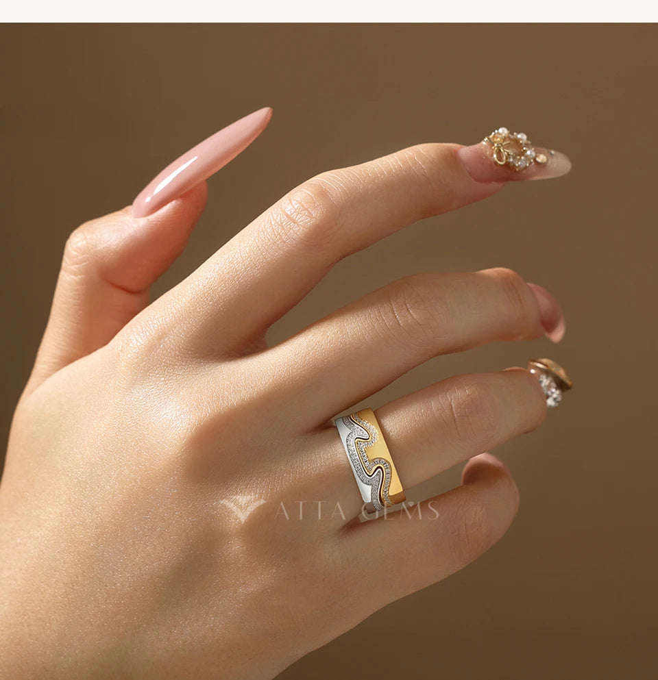 May New Two-Tone Wave Rings for Women Men S925 Silver Interlocking Moissanite Ring Trendy Statement Party Jewelry Gifts
