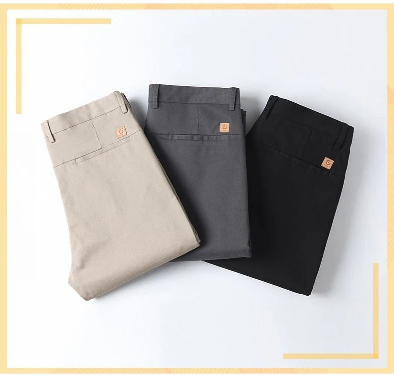 Classical Men's Casual Pants Straight Leg Elastic Solid Color Business Trousers Fashionable Soft Comfortable  Clothes Long Pants