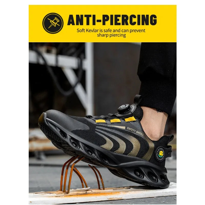 Button Labor Protection Shoes Lightweight Steel Toe Cap Anti Smashing and Anti Puncture Safety Shoes
