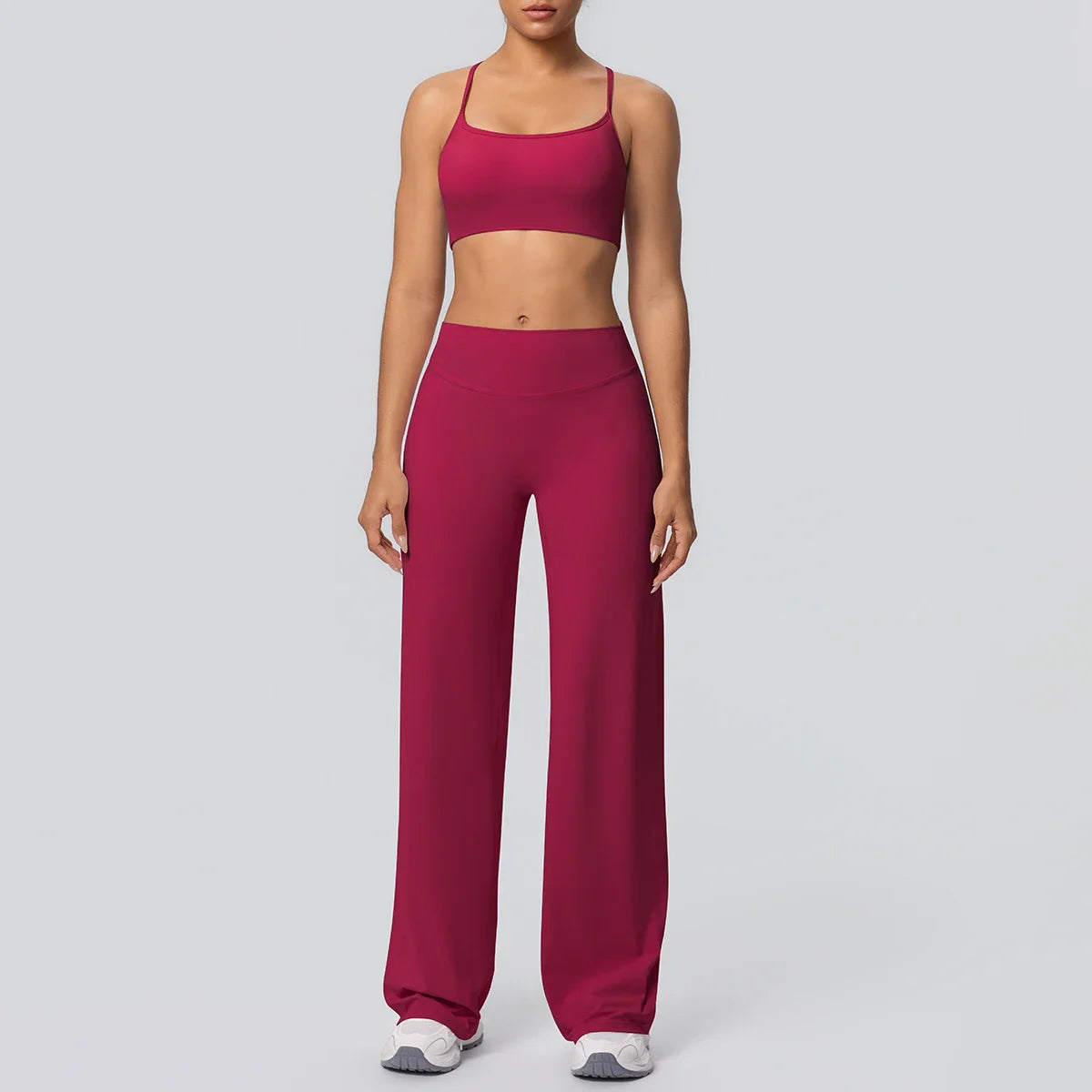 Women Gym Sports Yoga Suit Sexy Beautiful Back Yoga Underwear With Chest Pad Solid Color High Waisted Wide Leg Pants Yoga Set