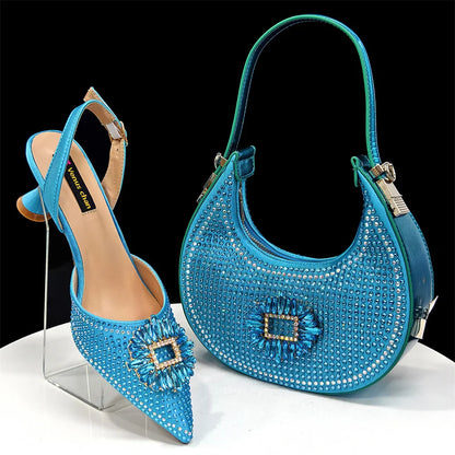 Nigerian Women's Party Shoes and Bags Medium Heel Pointed Toe Elegant Party Footwear With Matching Color Handbag for Women
